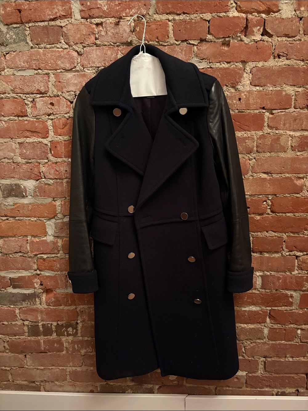Club Monaco - Wool Coat with Leather Sleeves - Navy and Black